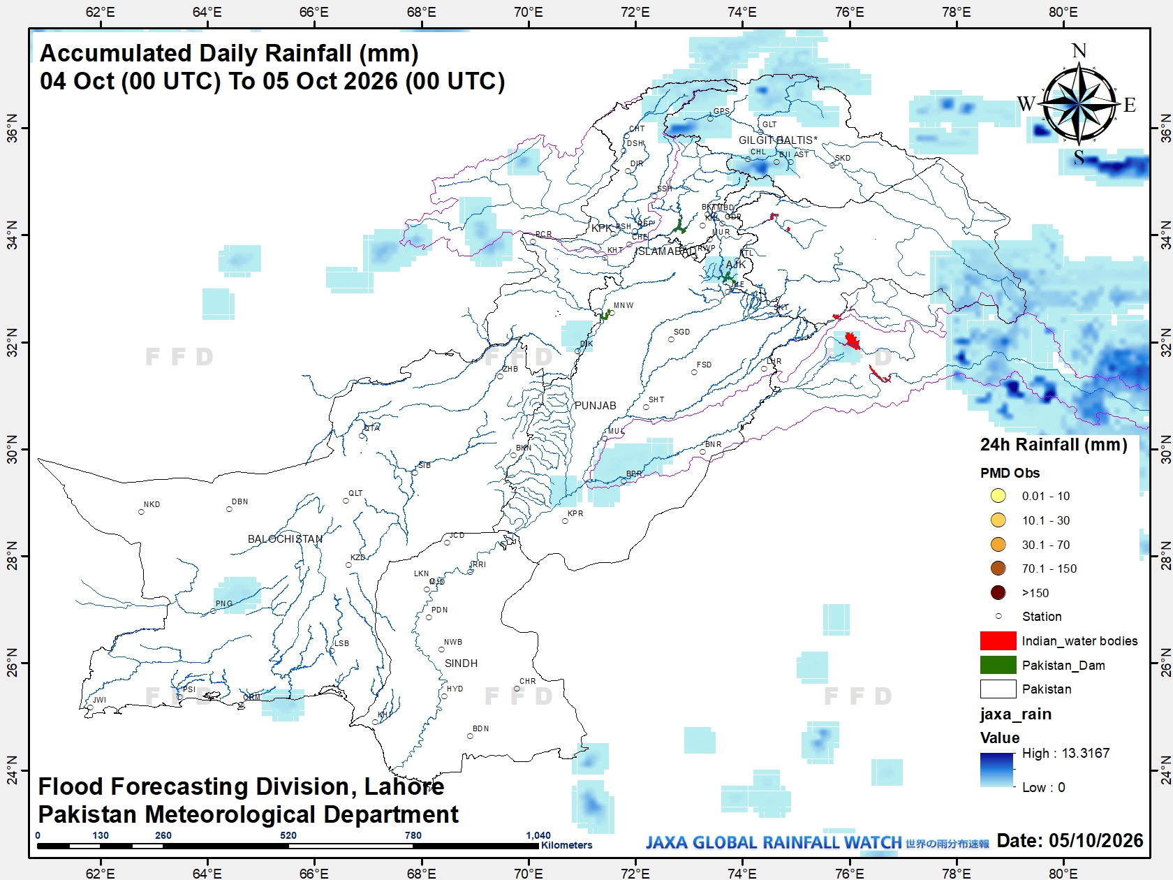 Rainfall recorded — last 24 hours (upto 0800 PST)